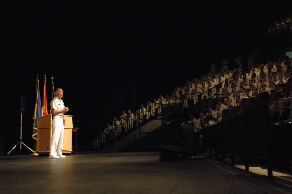 Captain Coffee giving a speech